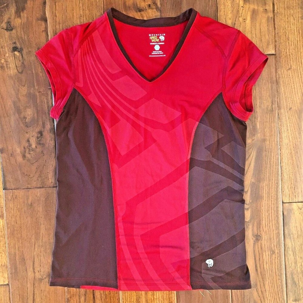 Mountain Hardwear Top Women's Size M V-Neck Brick Red Espresso Athletic UPF 50+